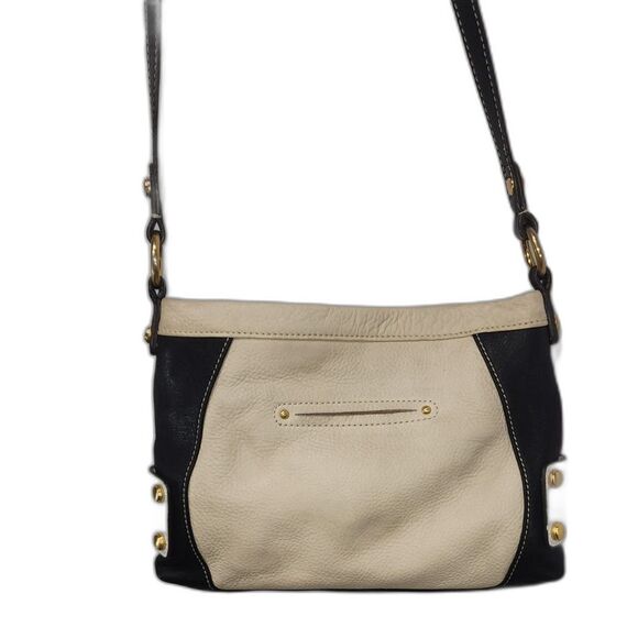 B. Makowsky Beige & Black Leather Crossbody Bag Purse - Picture 4 of 10
